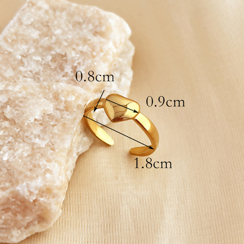 Gold Plated Anti Tarnish Stainless Steel Heart Themed Adjustable Finger Ring