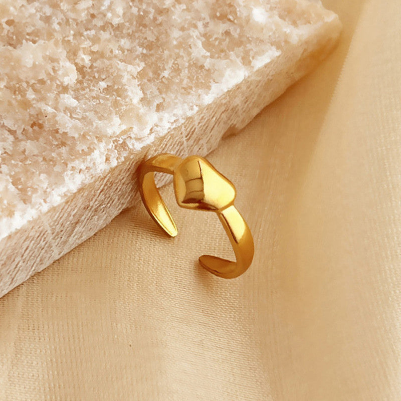 Gold Plated Anti Tarnish Stainless Steel Heart Themed Adjustable Finger Ring