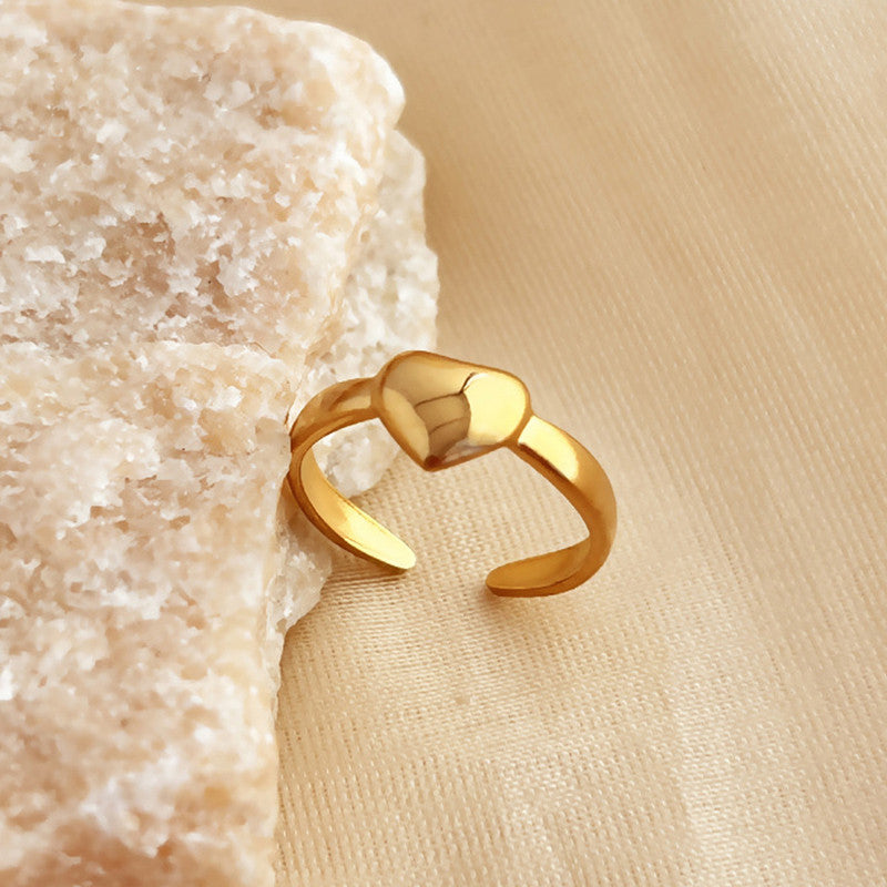 Gold Plated Anti Tarnish Stainless Steel Heart Themed Adjustable Finger Ring