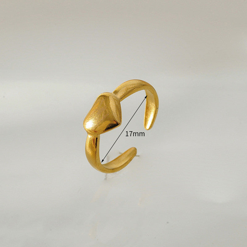 Gold Plated Anti Tarnish Stainless Steel Heart Themed Adjustable Finger Ring