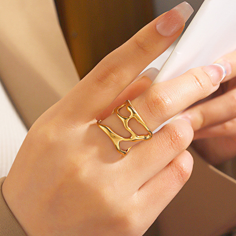 Gold Plated Anti Tarnish Stainless Steel Contemporary Adjustable Finger Ring