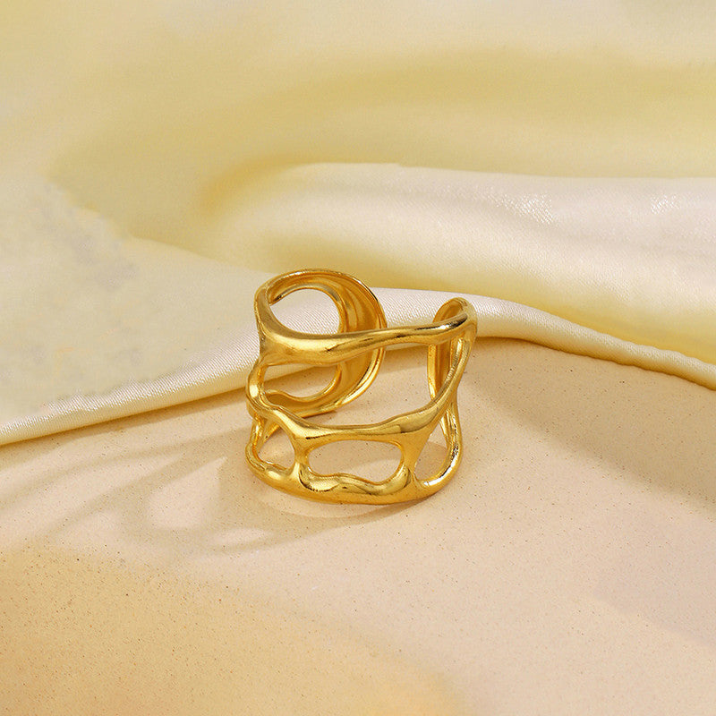 Gold Plated Anti Tarnish Stainless Steel Contemporary Adjustable Finger Ring