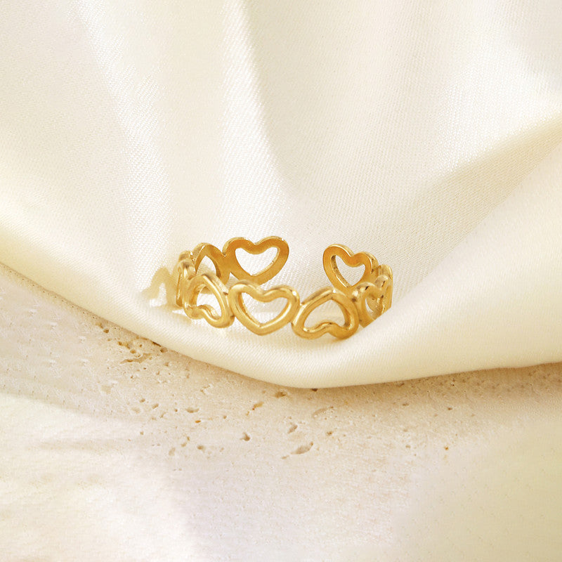 Gold Plated Anti Tarnish Stainless Steel Heart Themed Adjustable Finger Ring