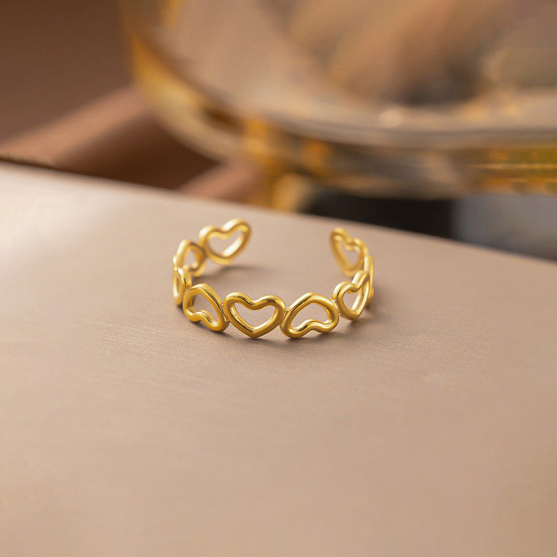 Gold Plated Anti Tarnish Stainless Steel Heart Themed Adjustable Finger Ring