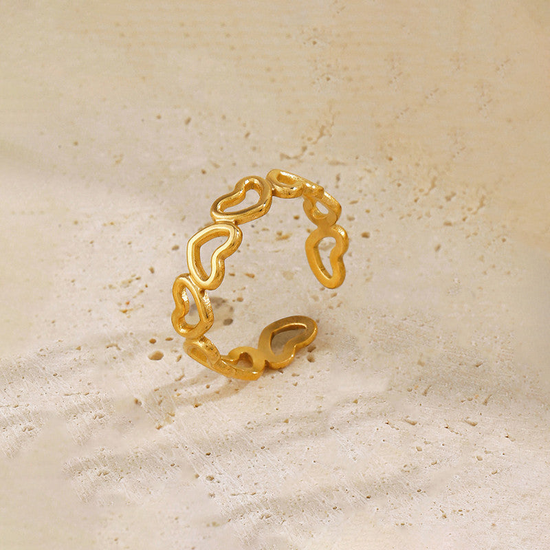 Gold Plated Anti Tarnish Stainless Steel Heart Themed Adjustable Finger Ring