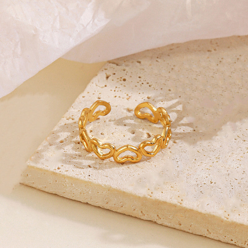 Gold Plated Anti Tarnish Stainless Steel Heart Themed Adjustable Finger Ring