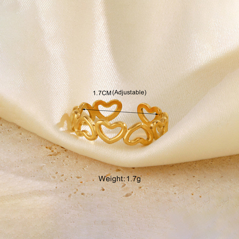Gold Plated Anti Tarnish Stainless Steel Heart Themed Adjustable Finger Ring
