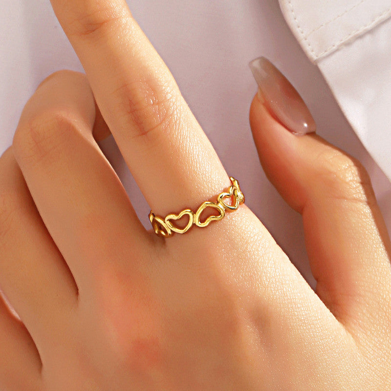 Gold Plated Anti Tarnish Stainless Steel Heart Themed Adjustable Finger Ring