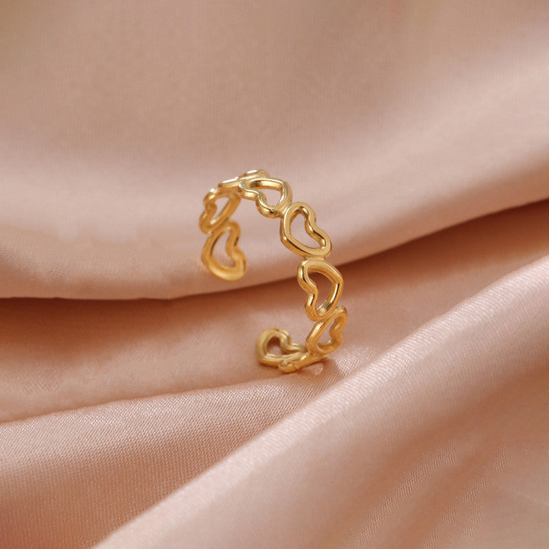 Gold Plated Anti Tarnish Stainless Steel Heart Themed Adjustable Finger Ring