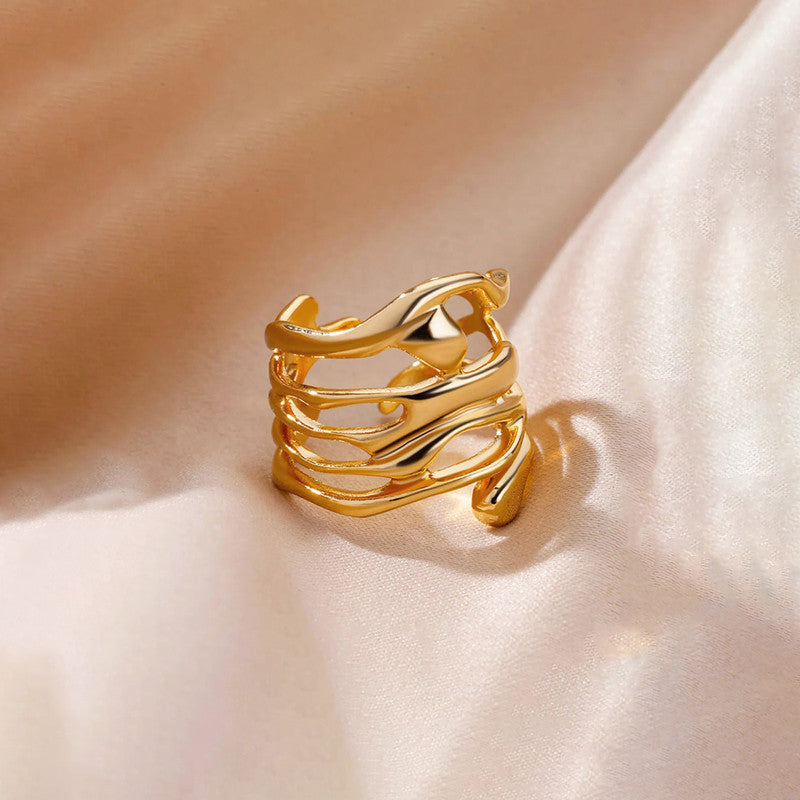 Gold Plated Anti Tarnish Stainless Steel Contemporary Adjustable Finger Ring