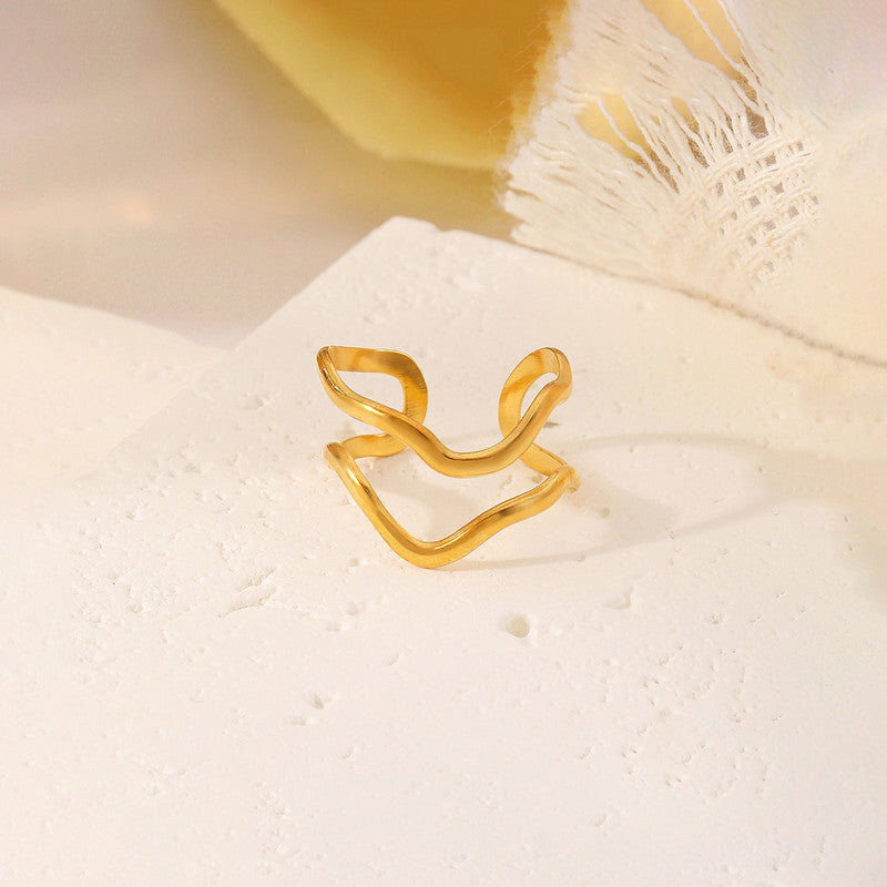Gold Plated Anti Tarnish Stainless Steel Contemporary Adjustable Finger Ring