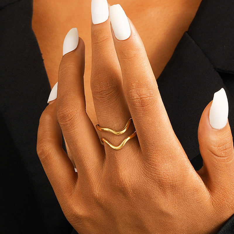 Gold Plated Anti Tarnish Stainless Steel Contemporary Adjustable Finger Ring
