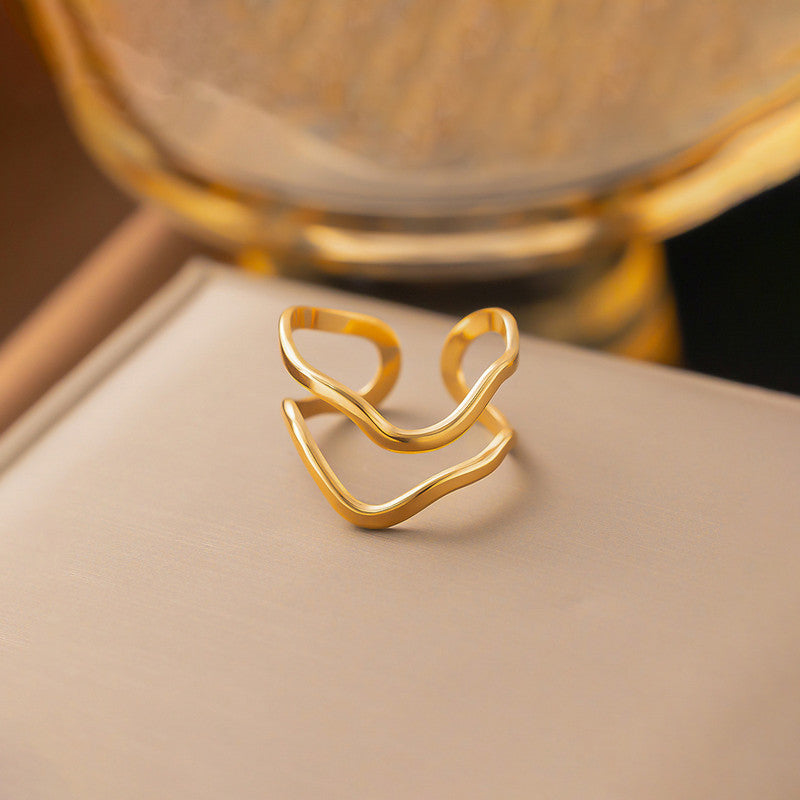 Gold Plated Anti Tarnish Stainless Steel Contemporary Adjustable Finger Ring