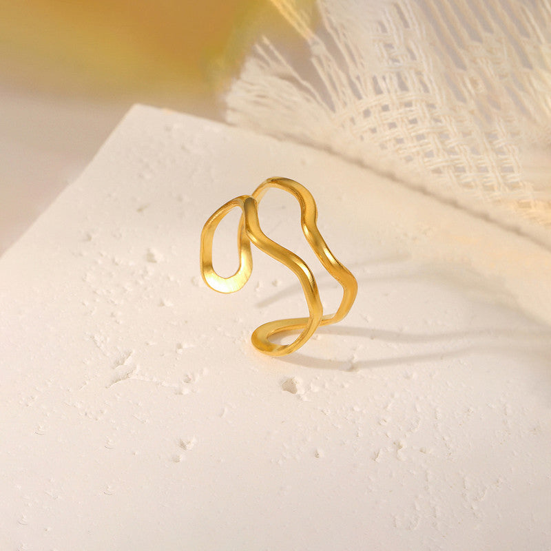 Gold Plated Anti Tarnish Stainless Steel Contemporary Adjustable Finger Ring