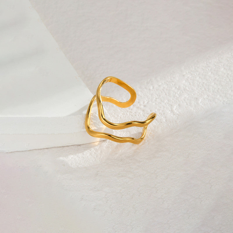 Gold Plated Anti Tarnish Stainless Steel Contemporary Adjustable Finger Ring