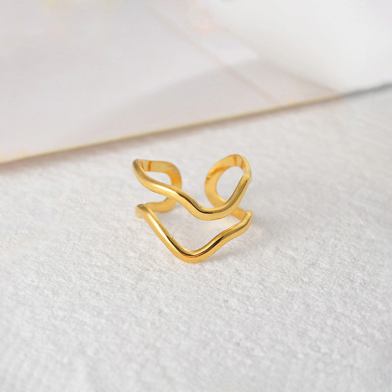 Gold Plated Anti Tarnish Stainless Steel Contemporary Adjustable Finger Ring