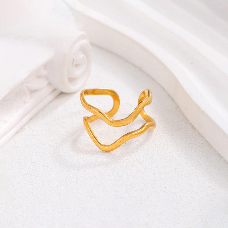 Gold Plated Anti Tarnish Stainless Steel Contemporary Adjustable Finger Ring