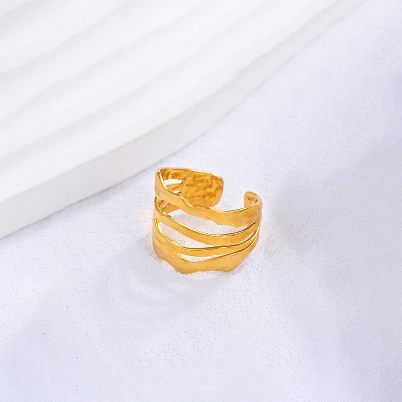 Gold Plated Anti Tarnish Stainless Steel Contemporary Adjustable Finger Ring