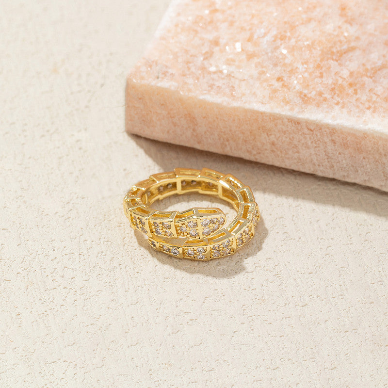 Gold Plated Anti Tarnish Stainless Steel Snake Themed Adjustable Finger Ring