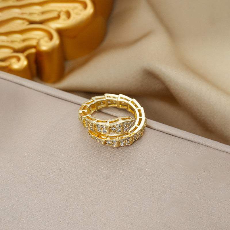 Gold Plated Anti Tarnish Stainless Steel Snake Themed Adjustable Finger Ring
