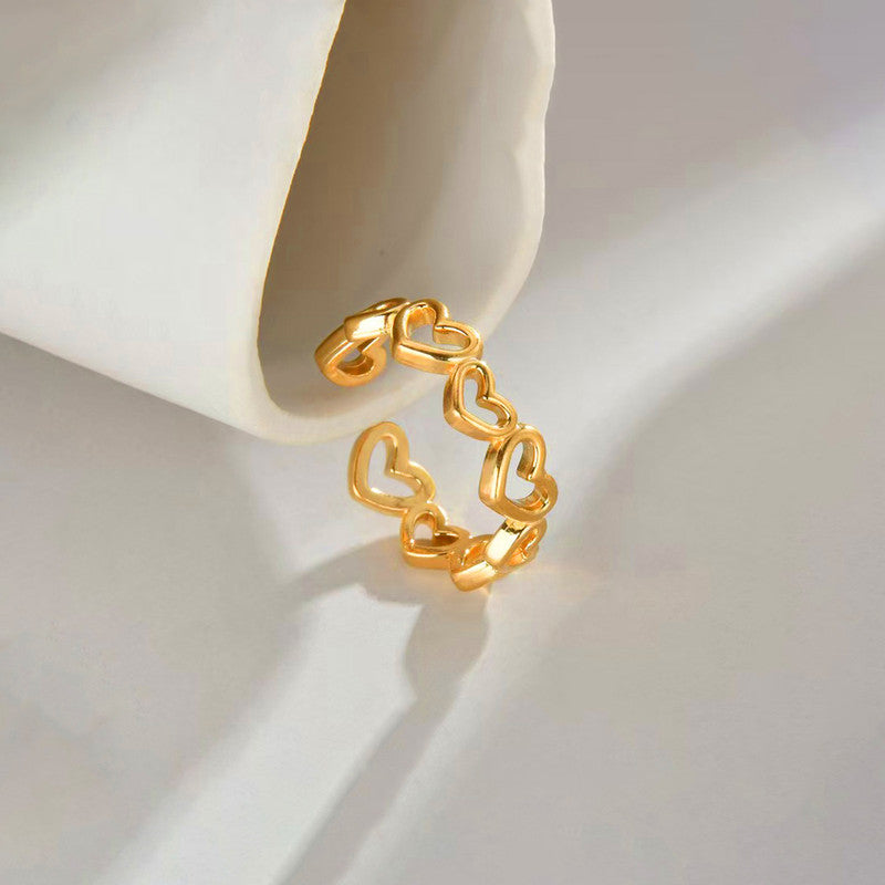 Gold Plated Anti Tarnish Stainless Steel Heart Themed Adjustable Finger Ring