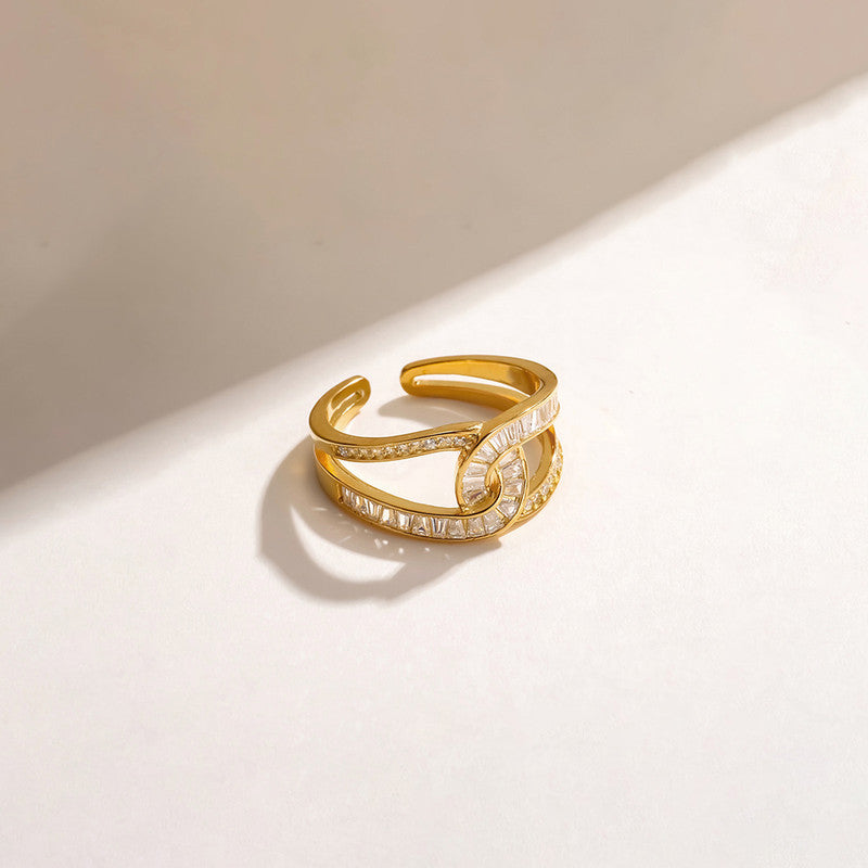 Gold Plated Anti Tarnish Stainless Steel Interconnected Adjustable Finger Ring