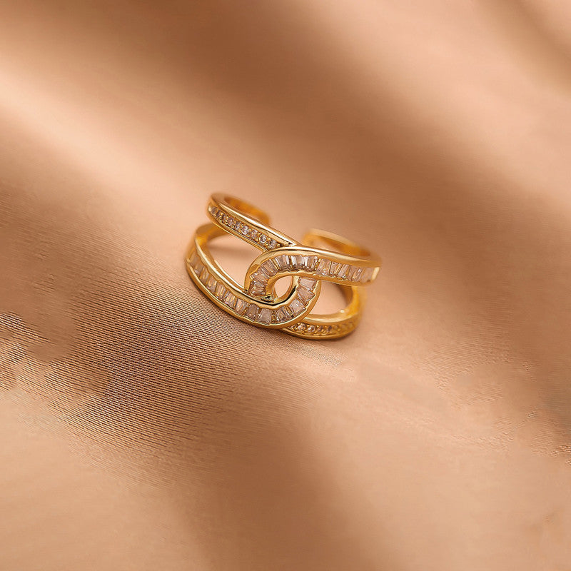 Gold Plated Anti Tarnish Stainless Steel Interconnected Adjustable Finger Ring