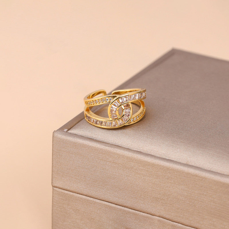 Gold Plated Anti Tarnish Stainless Steel Interconnected Adjustable Finger Ring