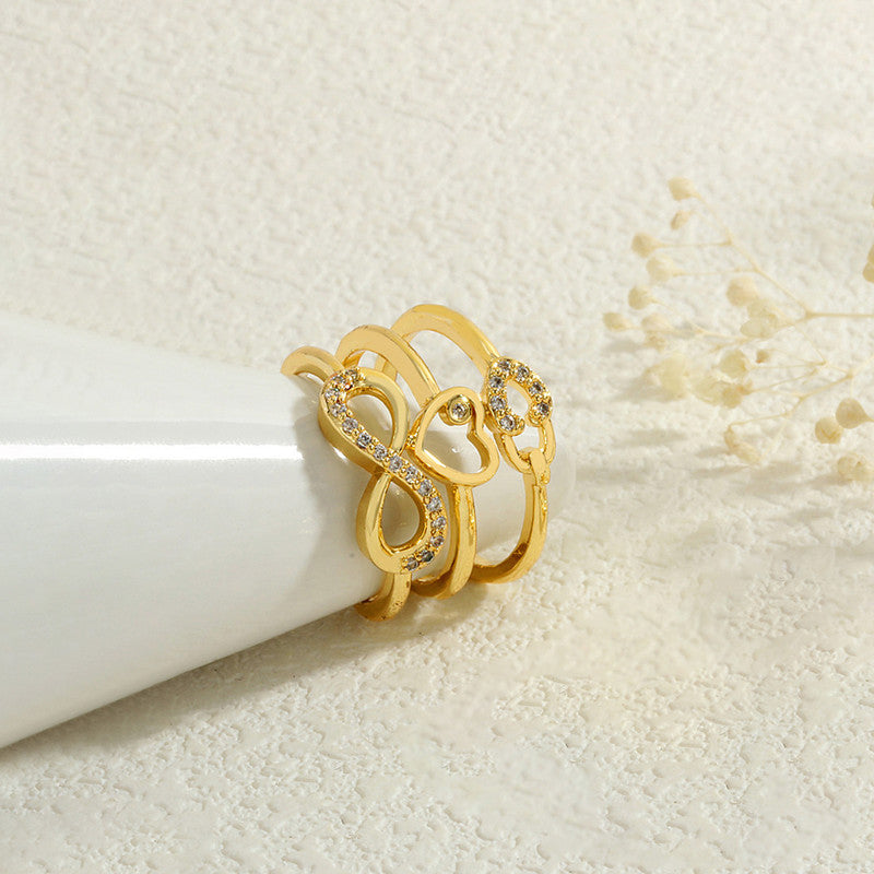 Gold Plated Anti Tarnish Stainless Steel Infinity Heart Themed Ring