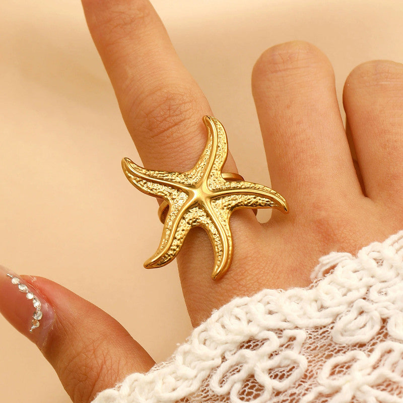 Gold Plated Anti Tarnish Stainless Steel Star Themed Ring