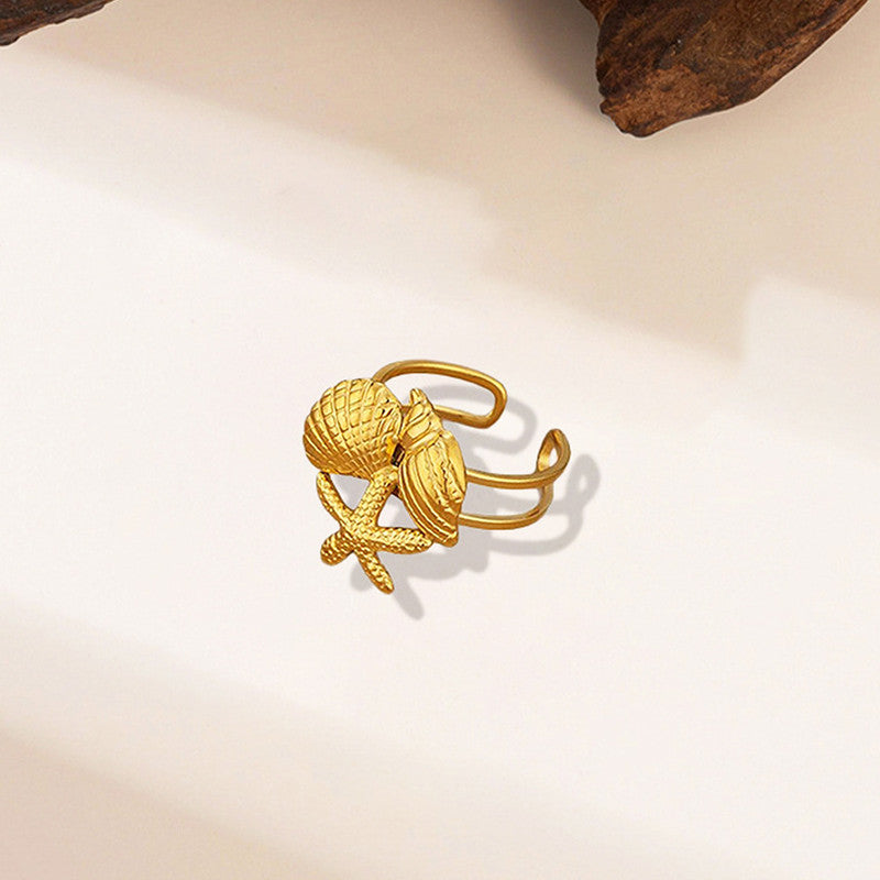 Gold Plated Anti Tarnish Stainless Steel Sea Shell Themed Ring