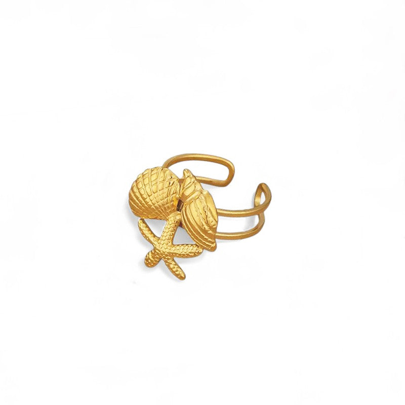 Gold Plated Anti Tarnish Stainless Steel Sea Shell Themed Ring