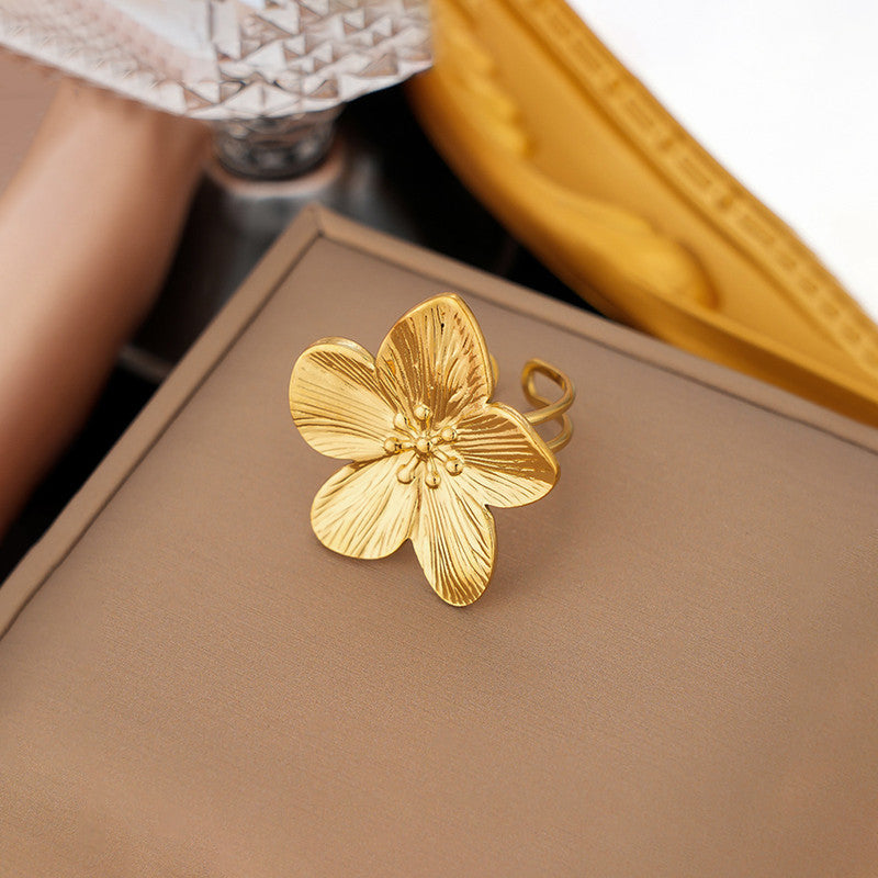 Gold Plated Anti Tarnish Stainless Steel Floral Themed Ring