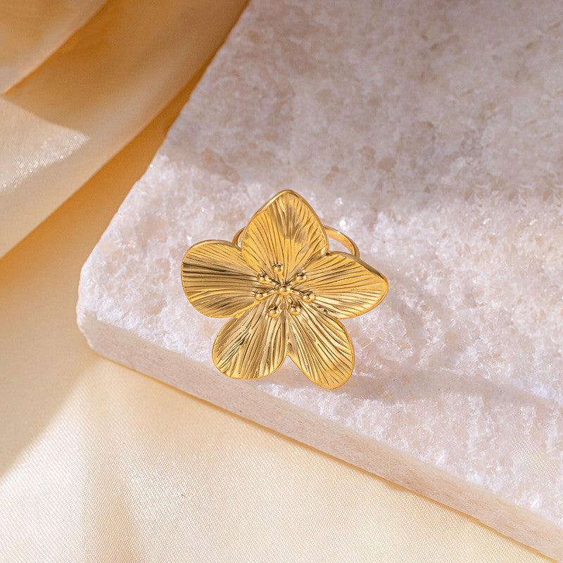 Gold Plated Anti Tarnish Stainless Steel Floral Themed Ring