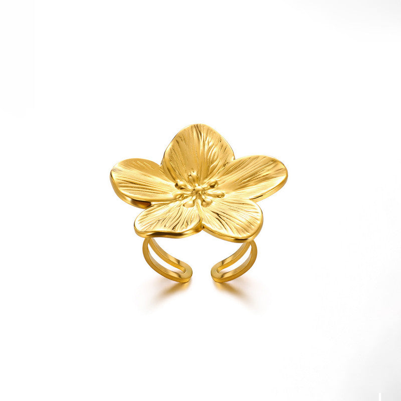 Gold Plated Anti Tarnish Stainless Steel Floral Themed Ring