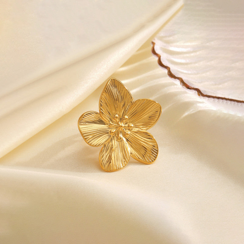 Gold Plated Anti Tarnish Stainless Steel Floral Themed Ring