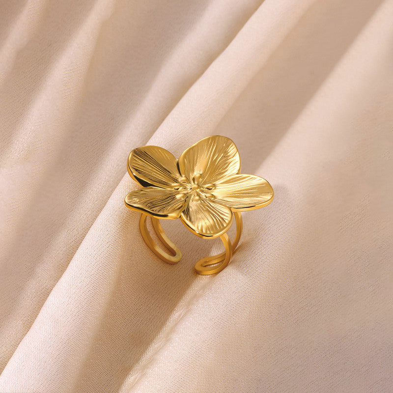 Gold Plated Anti Tarnish Stainless Steel Floral Themed Ring