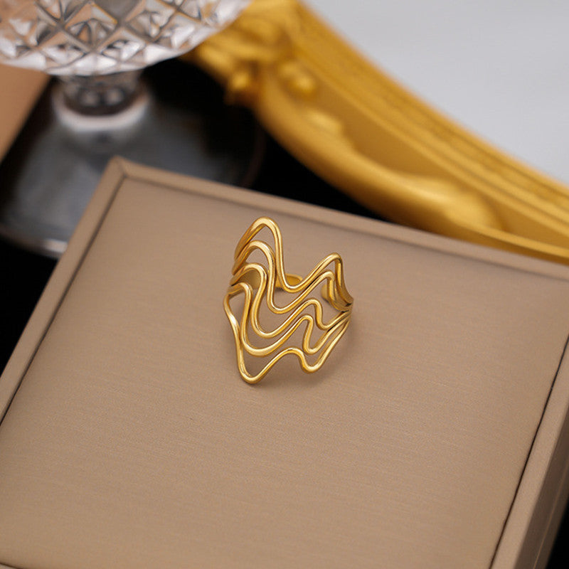 Gold Plated Anti Tarnish Stainless Steel Wave Style Contemporary Ring