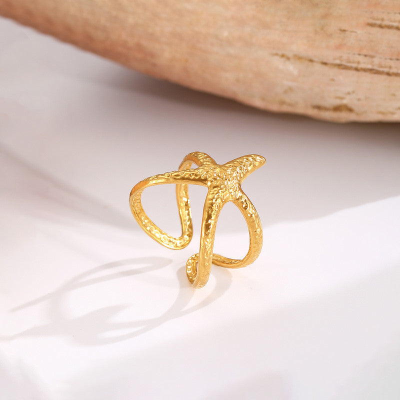 Gold Plated Anti Tarnish Stainless Steel Star Themed Contemporary Ring