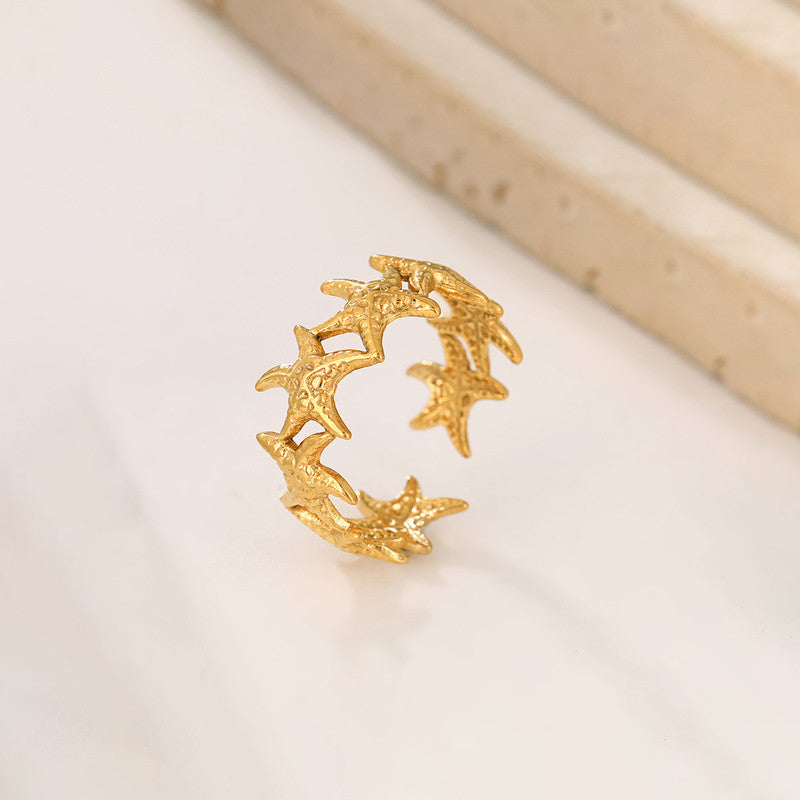 Gold Plated Anti Tarnish Stainless Steel Star Themed Contemporary Ring