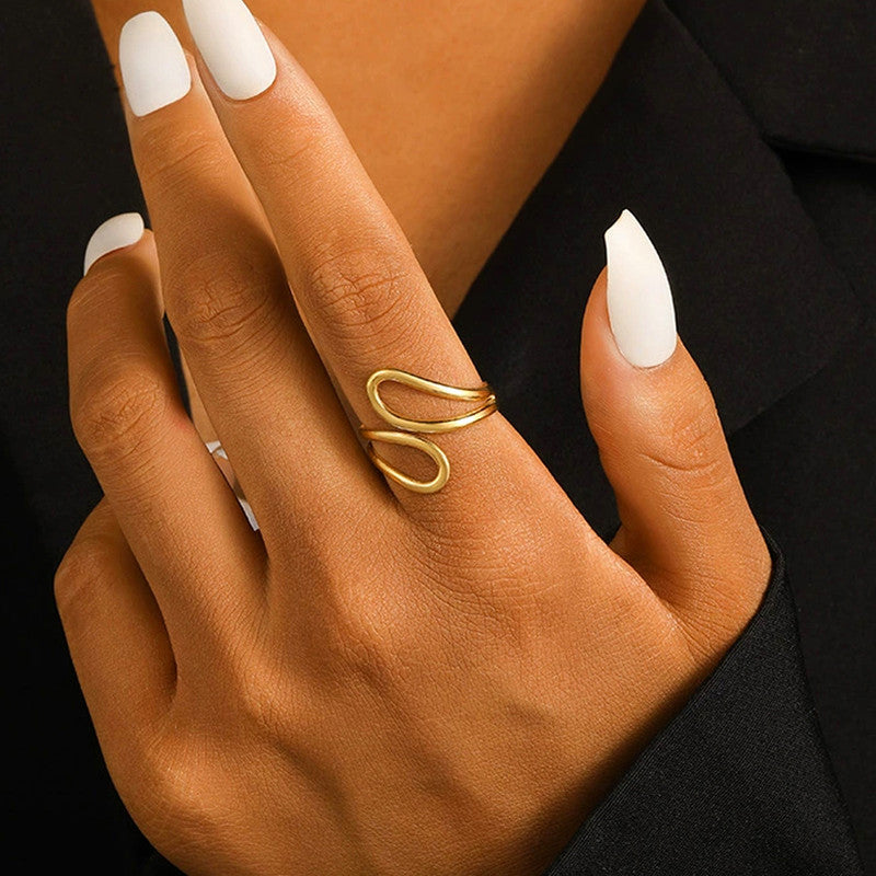 Gold Plated Anti Tarnish Stainless Steel Contemporary Adjustable Finger Ring