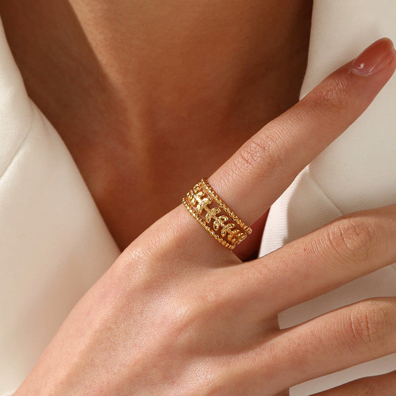 Gold-Plated Anti Tarnish Stainless Steel Contemporary Adjustable Ring