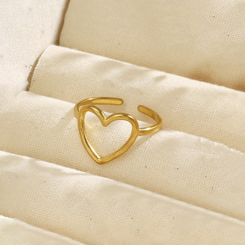 Gold-Plated Anti Tarnish Stainless Steel Heart Themed Adjustable Ring