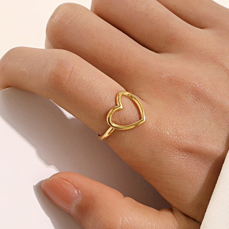 Gold-Plated Anti Tarnish Stainless Steel Heart Themed Adjustable Ring