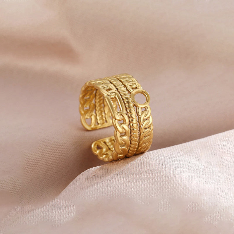 Gold-Plated Anti Tarnish Stainless Steel Contemporary Adjustable Ring