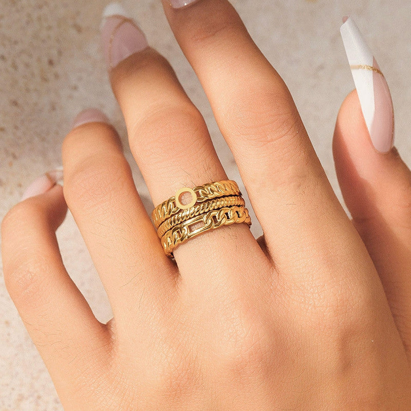 Gold-Plated Anti Tarnish Stainless Steel Contemporary Adjustable Ring