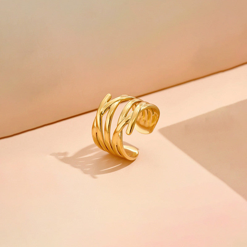 Gold-Plated Anti Tarnish Stainless Steel Contemporary Adjustable Ring