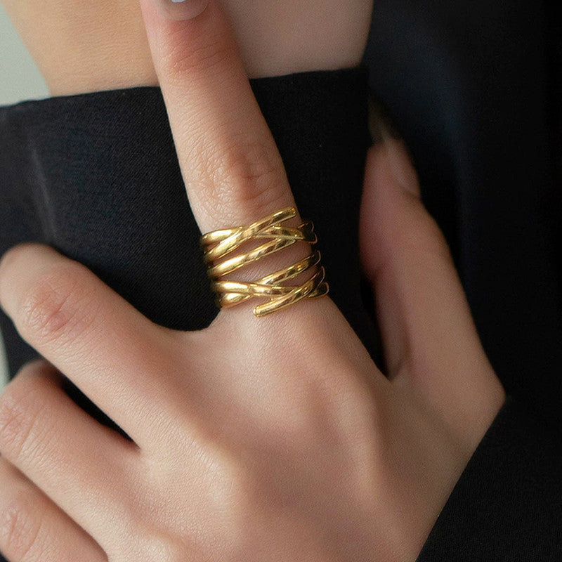 Gold-Plated Anti Tarnish Stainless Steel Contemporary Adjustable Ring