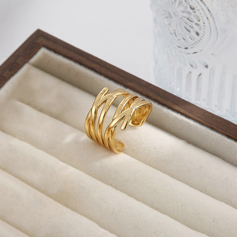 Gold-Plated Anti Tarnish Stainless Steel Contemporary Adjustable Ring