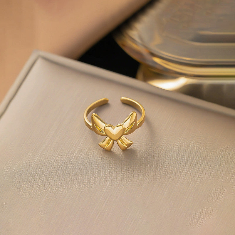Gold-Plated Anti Tarnish Stainless Steel Bow Themed Adjustable Ring